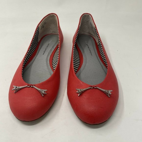 Anthropologie Pilcro Paris Eiffel Tower Red Ballet Flats 6 France Round … - Picture 2 of 11